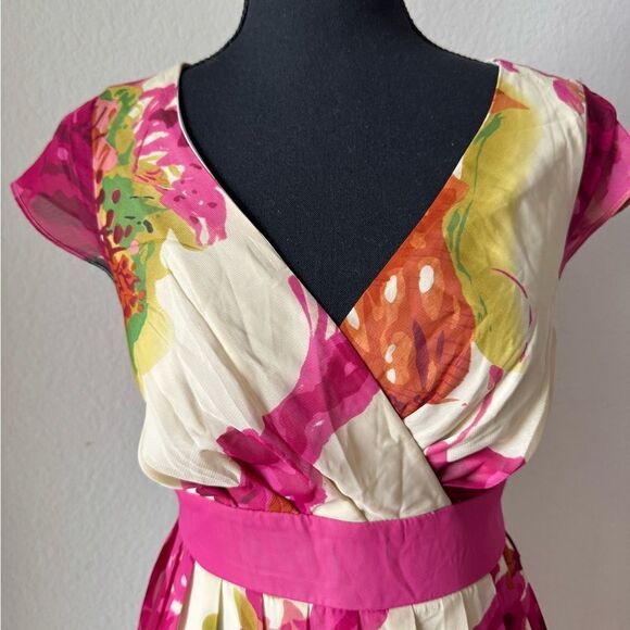 Jonathan Martin Petites Floral Midi Dress 10P Belted V-Neck Cap Sleeve Y2K Fairy - Picture 2 of 7